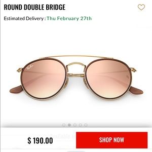 Round Double Bridge RayBan Gold Sunglasses